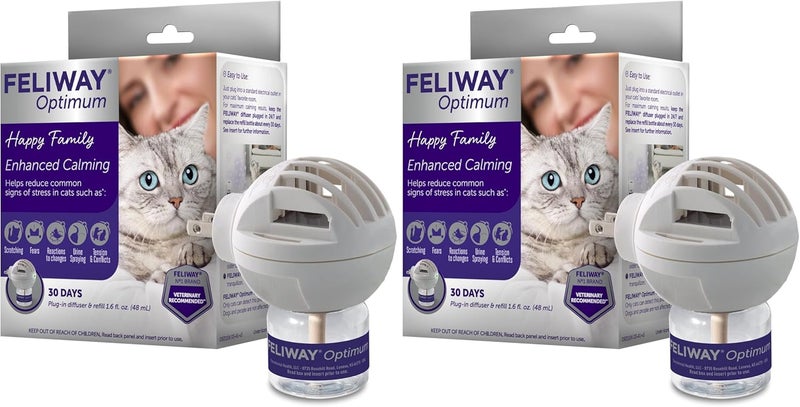 Feliway جهاز توزيع العطر، فيليواي أوبتيموم، الفيرومونات المهدئة المعززة، 48 مل | 30 يوم | مجموعة البداية | شفاف | عبوة من 2 - Image 1